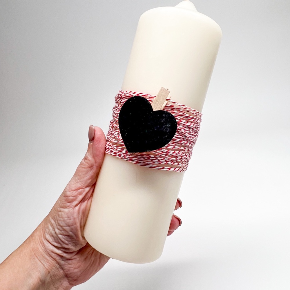 Ivory Candle with Red and White Twine Accent